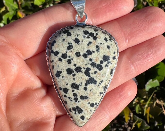 Natural Dalmatian Jasper 925 Sterling Silver Pendant Focal Bead Size 2 1/2 Inch
