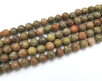 Unakite Jasper Beads: Round Gemstone Beads, 15.5" Strand