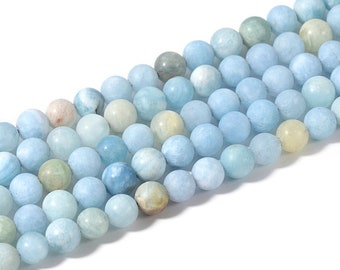 Perles rondes de pierres précieuses bleu mat naturel aigue-marine | Vendu par 15 Inch Strand | Taille 6mm 8mm 10mm