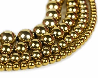 Gold Hematite Beads | Non Magnetic | Round Polished Natural Gemstone Loose Beads | Sold by 15 Inch Strand | Size 4mm 6mm 8mm 10mm