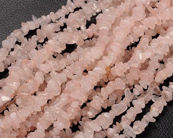 Rose Quartz Chips Beads | Natural Gemstone Beads | Sold by 32 Inch Strand | Size 5~8mm | Hole 0.5mm