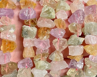 Natural Raw Mixed Gemstone Drilled Rough Nuggets Beads | Sold by 7 Inch Strand | Size 6-15mm