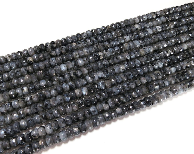 Larvikite Black Labradorite Faceted Rondelle Beads | Natural Gemstone Loose Beads | Sold by 15 Inch Strand | Size 8x5mm | Hole 1mm