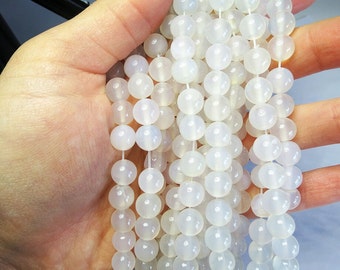 White Agate Beads | Round Natural Gemstone Loose Beads | Sold by 15 Inch Strand | Size 4mm 6mm 8mm 10mm 12mm