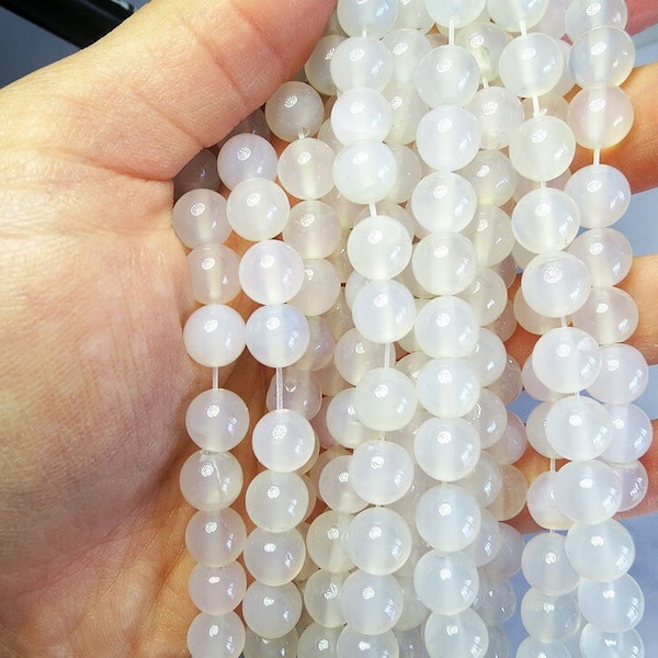 White Agate Beads | Round Natural Gemstone Loose Beads | Sold by 15 Inch Strand | Size 4mm 6mm 8mm 10mm 12mm