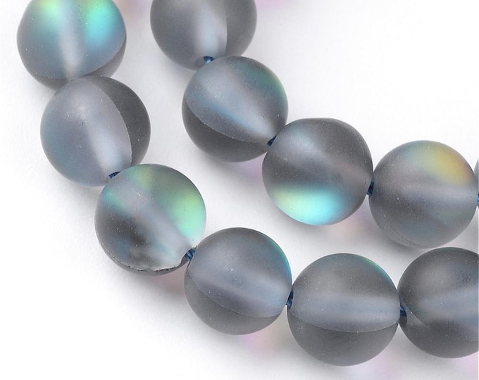 Matte Gray Mystic Aura Quartz Round Beads | Grade AAA | Sold by 15 Inch Strand | Size 6mm 8mm 10mm