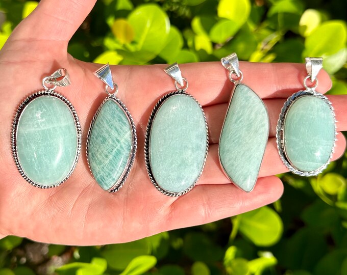 Natural Amazonite Gemstone Pendants | 925 Silver Plated | Size 1-1.5 Inches