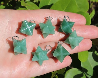 Aventurine Merkaba Pendant: 3D Star Chakra Healing Gemstone (13x20mm)