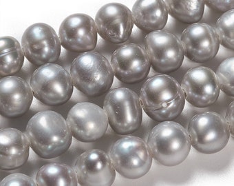 Natural Cultured Freshwater Silver Gray Nugget Pearl Beads | Grade AB | Sold by 14 Inch Strand | Size 6-7mm | Hole 1mm