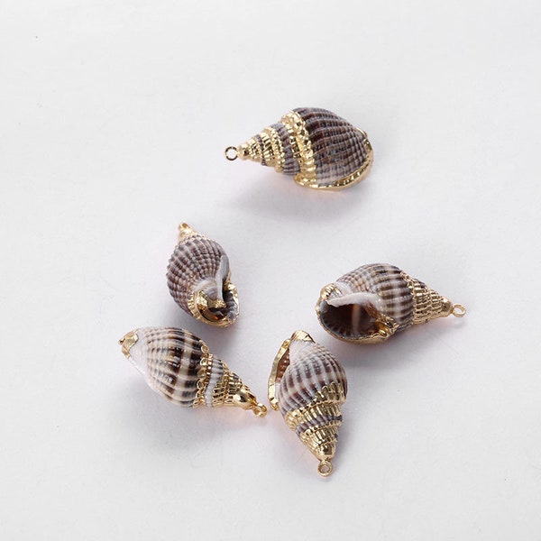 Natural Sea Shell Pendant | 18K Gold Plated Spiral Conch Shell | Sold by Pkg of 5 Pieces | Size 20~40mm