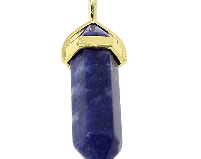 ONE Natural Blue Sodalite Gemstone Faceted Bullet Pendant | Gold Color Zinc Alloy Bail | Size 36-40x12mm