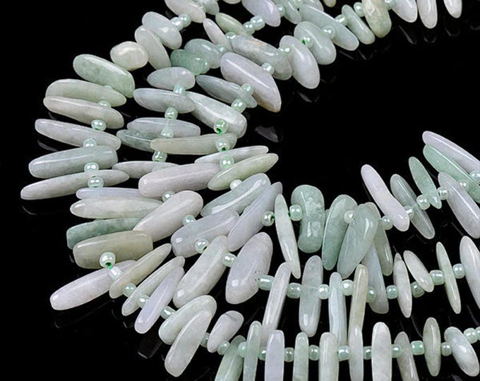 A Grade Natural Burmese Light Green Jade Gemstone Long Chips Beads | Sold by 15 inch Strand | Size 4x12-5x20mm