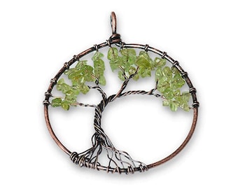 Green Peridot Tree of Life Gemstone Pendant | Chakra Healing Pendant | Size 50mm