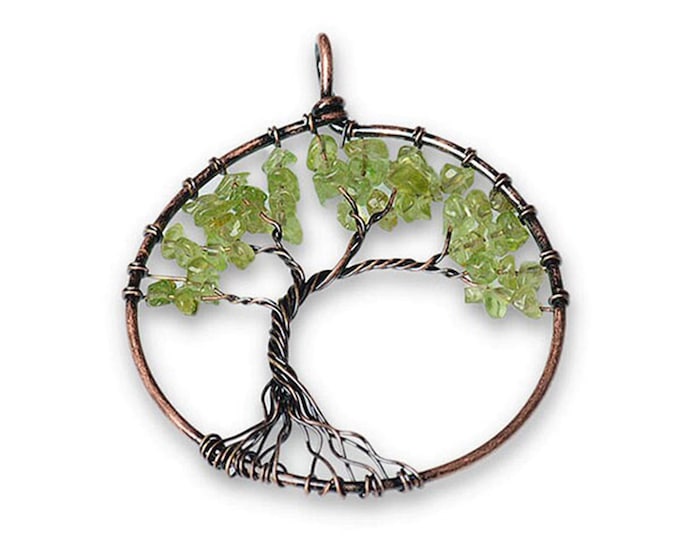 Green Peridot Tree of Life Gemstone Pendant | Chakra Healing Pendant | Size 50mm
