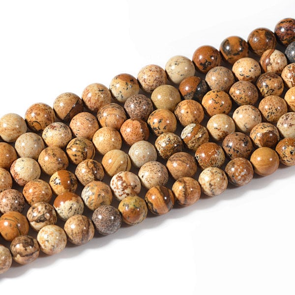 Picture Jasper Beads | Round Natural Gemstone Polished Loose Beads | Size 4mm 6mm 8mm 10mm 12mm