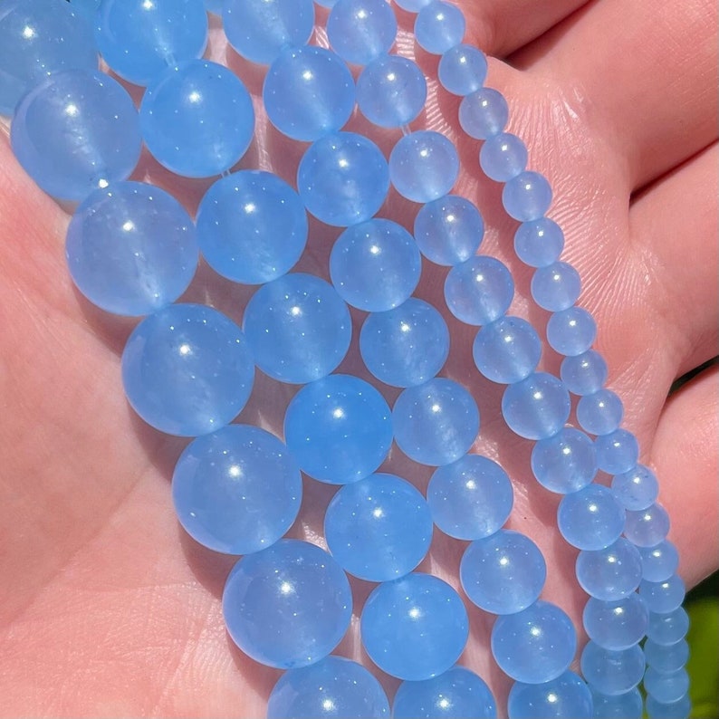 Cornflower Blue Jade Beads Round Natural Gemstone Beads Sold by 15 Inch Strand Size 4mm 6mm 8mm 10mm 12mm image 1