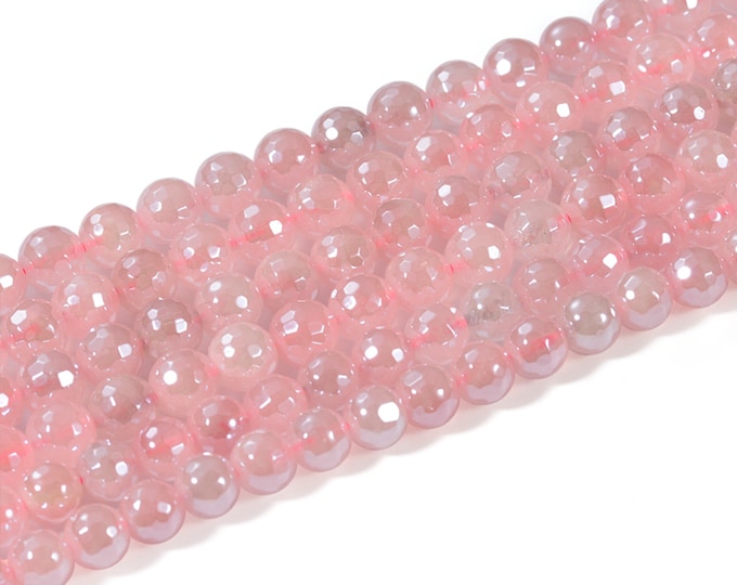 AA Grade Natural Rose Quartz Gemstone Plated Faceted Round Beads | Sold by 15 Inch Strand | Size 6mm 8mm 10mm