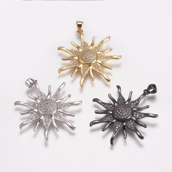 Sun Pendant | Brass Micro Pave Cubic Zirconia Pendant | Sold Individually | Size 36x34mm