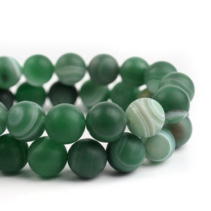 Matte Green Stripe Agate Beads: 15 Inch Strand
