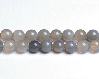 Grade A Natural Gray Agate Gemstone Round Beads | Sold by 15 inch Strand | Size 4mm 6mm 8mm 10mm 12mm