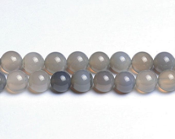 Grade A Natural Gray Agate Gemstone Round Beads | Sold by 15 inch Strand | Size 4mm 6mm 8mm 10mm 12mm