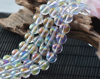 Natural Glossy Clear Angel Aura Quartz Gemstone Round Beads | Grade A | Sold by 15 Inch Strand | Size 6mm 8mm 10mm