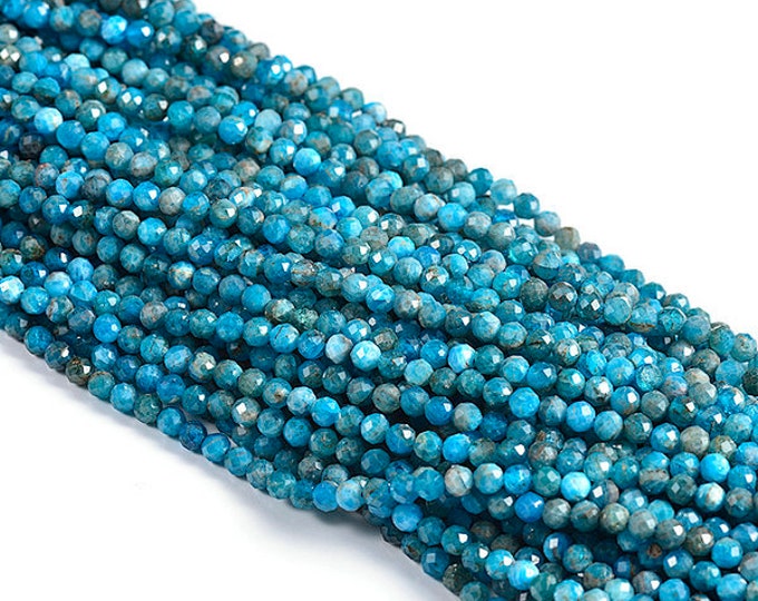 Natural Apatite Gemstone Micro Faceted Round Beads | Grade AAA | Sold by 15 Inch Strand | Size 4mm | Hole 0.5mm