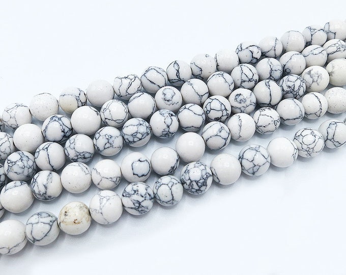 Turquoise Beads | White Black | Round Synthetic Gemstone Beads | Sold by 15 Inch Strand | Size 4mm 6mm 8mm 10mm