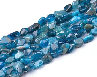Grade A Natural Blue Apatite Gemstone Nuggets Beads | Sold by 15 Inch Strand | Size 6~8mm | Hole 0.8mm
