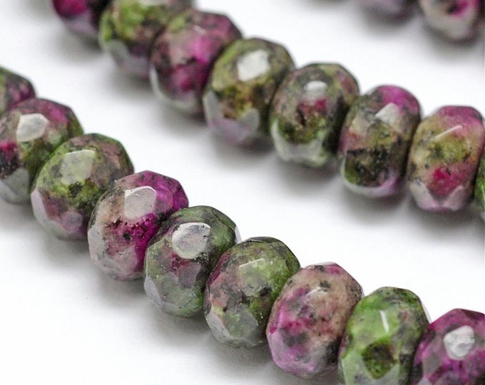 Ruby in Zoisite Faceted Rondelle Beads | Natural Gemstone Beads | Grade AAA | Sold by 15 Inch Strand | Size 8x5mm