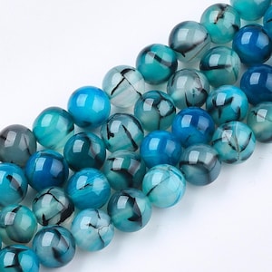 Natural Blue Black Dragon Veins Agate Gemstone Round Beads | Sold by 15 Inch Strand | Size 6mm 8mm 10mm