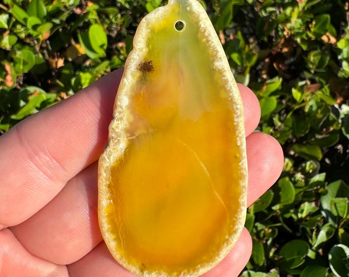 Natural Yellow White Striped Agate Freeform Slab Gemstone Pendant Focal Bead Size 65x30x5mm