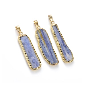 ONE Gold Edged Natural Kyanite Gemstone Slab Bar Pendant | Sold Individually | Size 12x40-15x45mm | Pewter 5-6mm