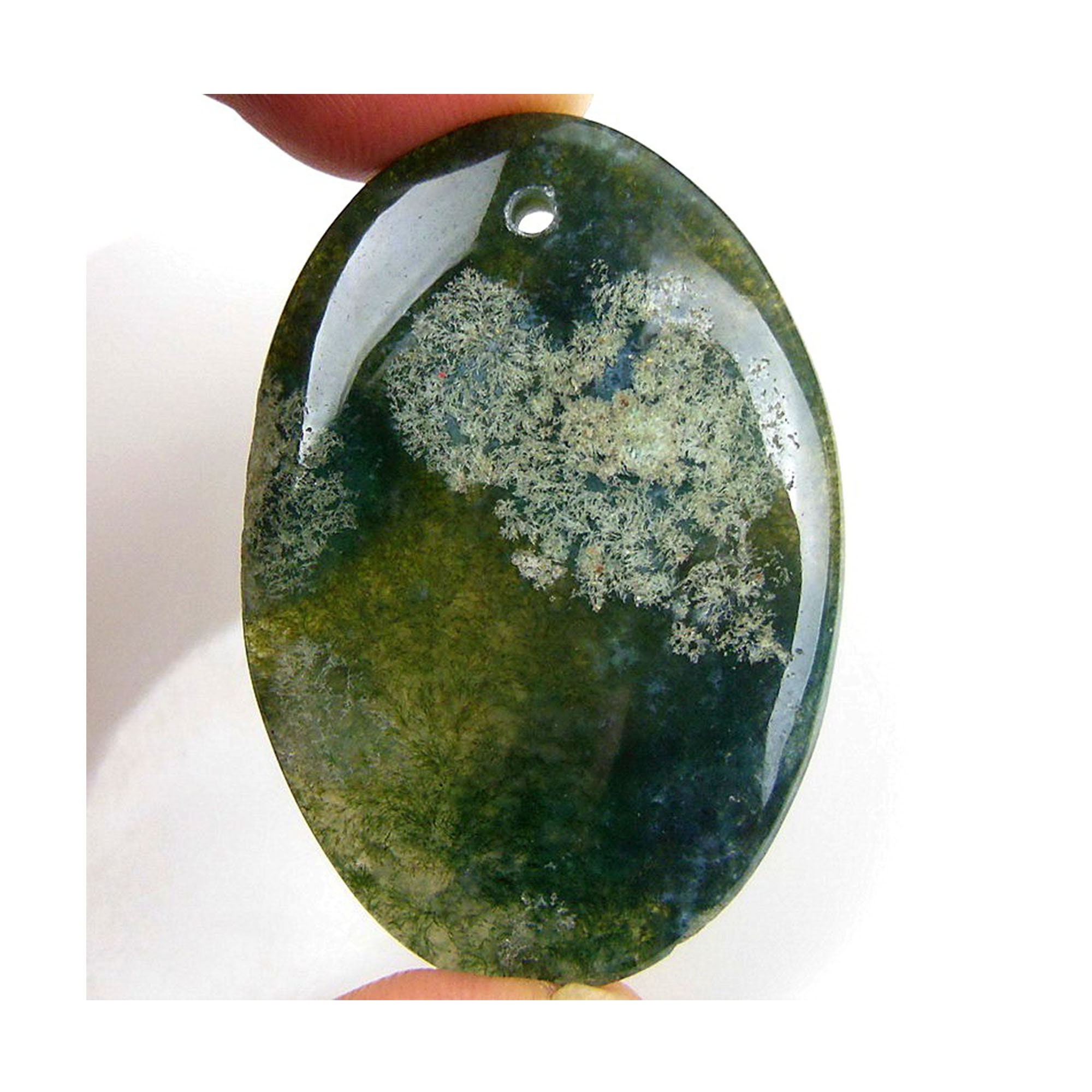 Natural Green Moss Agate Oval Gemstone Pendant Focal Bead 38x26x5mm C25893