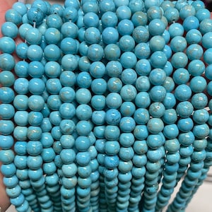 Blue Turquoise Beads Round Natural Gemstone Loose Beads Sold by 15 Inch Strand Size 4mm 6mm 8mm 10mm 12mm image 6