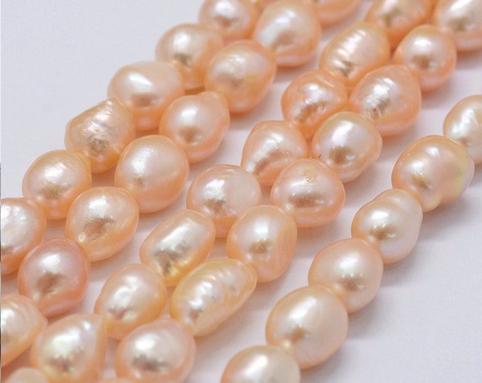 Natural Peach Color Pearl Beads | Grade A | Cultured Freshwater Pearls | Sold by 15 Inch Strand | Size 9~13x9~10x6.5~10mm | Hole 0.2mm