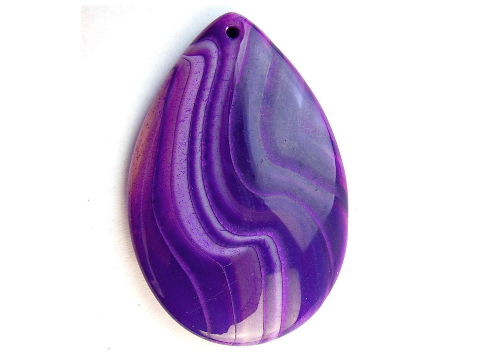 Purple Stripes Agate Teardrop Gemstone Pendant Focal Bead 54x37x7mm V09931