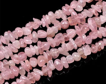 Madagascar Rose Quartz Chip Beads: Natural Gemstone Strand (16 Inch)