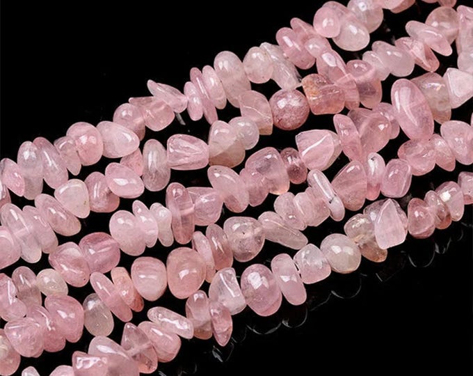 A Grade Natural Madagascar Rose Quartz Gemstone Chips Beads | Sold by 16 Inch Strand | Size 5~8mm | Hole 0.5mm