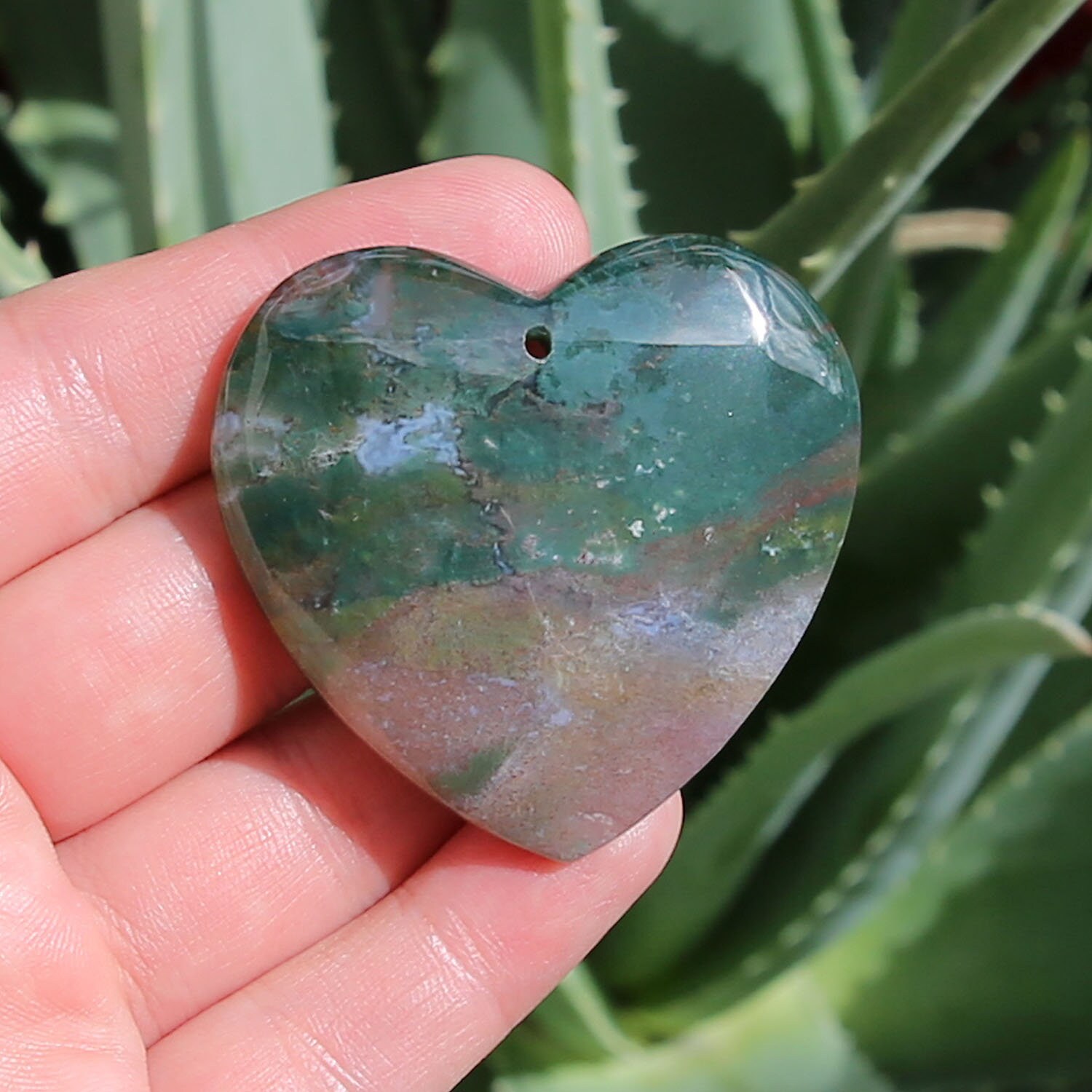 Natural Moss Agate Heart Pendant Focal Bead 48x46x8mm T14853