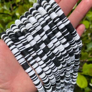 5 Strands of 8mm Black White Polymer Clay Heishi Disc Beads