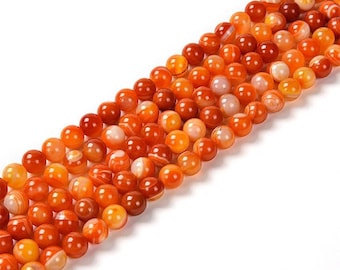 Grade A Natural Orange Striped Agate Gemstone Round Beads | Sold by 15 Inch Strand | Size 4mm 6mm 8mm 10mm 12mm 14mm