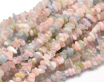 Grade A Morganite Chip Beads: Natural Gemstone, 15 Inch Strand