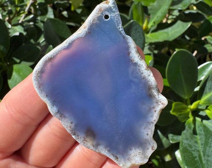 Blue Gray Striped Agate Gemstone Freeform Plate Slab Pendant Focal Bead Size 60~80mm