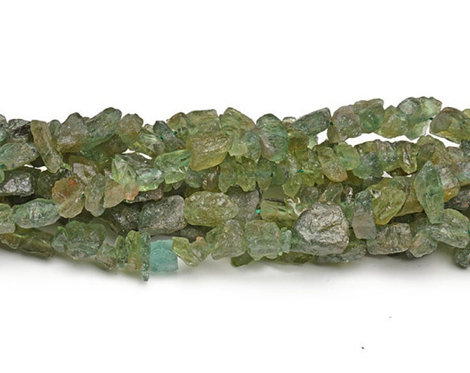 Raw Green Apatite Nuggets Beads | Drilled Rough Natural Gemstone Loose Beads | Sold by 15 Inch Strand | Size 6x8 | Hole 0.8mm