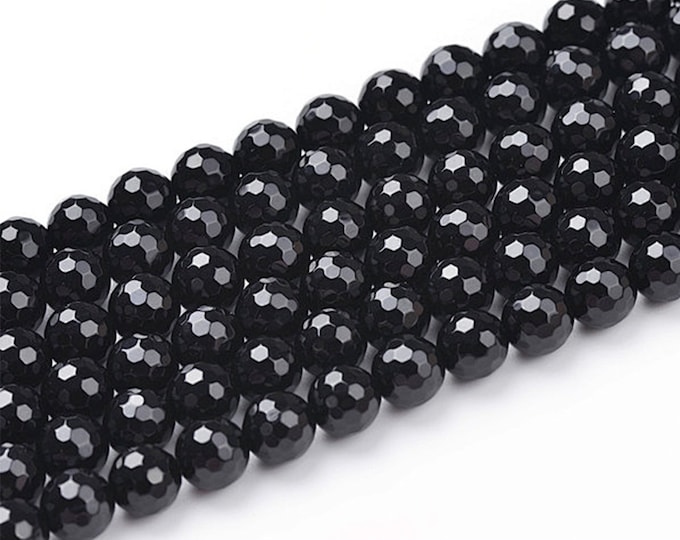 Faceted Black Onyx Agate Round Beads | Grade A | Round Natural Gemstone Loose Beads | Sold by 15 Inch Strand | Size 6mm 8mm 10mm 12mm 14mm