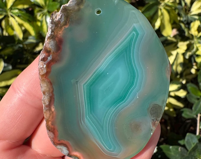 Green Striped Agate Gemstone Freeform Plate Slab Pendant Focal Bead Size 60-80mm