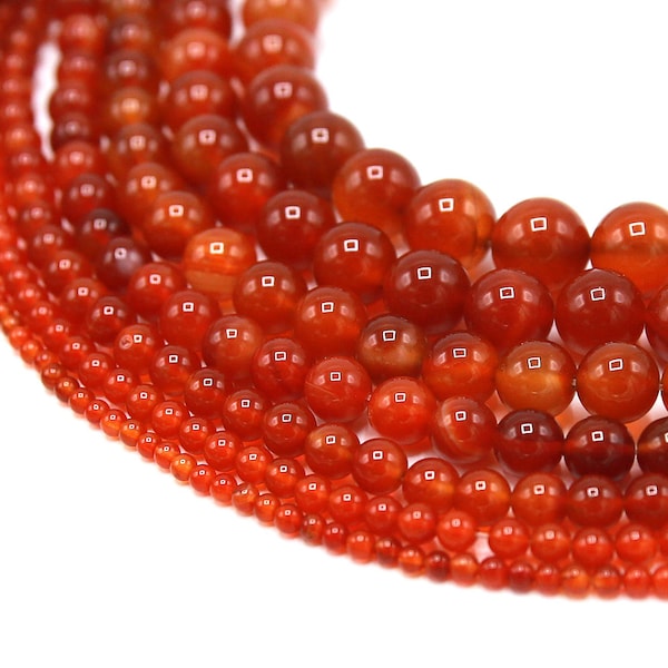 Natural Red Carnelian Agate Gemstone Round Beads | Grade A | Sold by 15 Inch Strand | Size 4mm 6mm 8mm 10mm 12mm 14mm 16mm