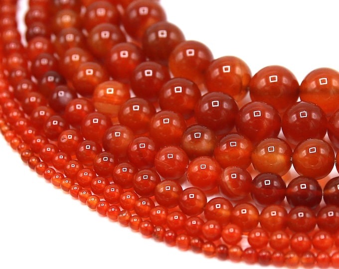 Natural Red Carnelian Agate Gemstone Round Beads | Grade A | Sold by 15 Inch Strand | Size 4mm 6mm 8mm 10mm 12mm 14mm 16mm