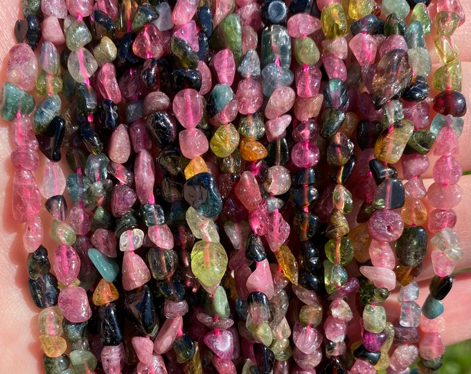 Tourmaline Nuggets Beads | Grade A | Natural Gemstone Loose Beads | Sold by 15 Inch Strand | Size 4-6mm | Hole 0.7mm